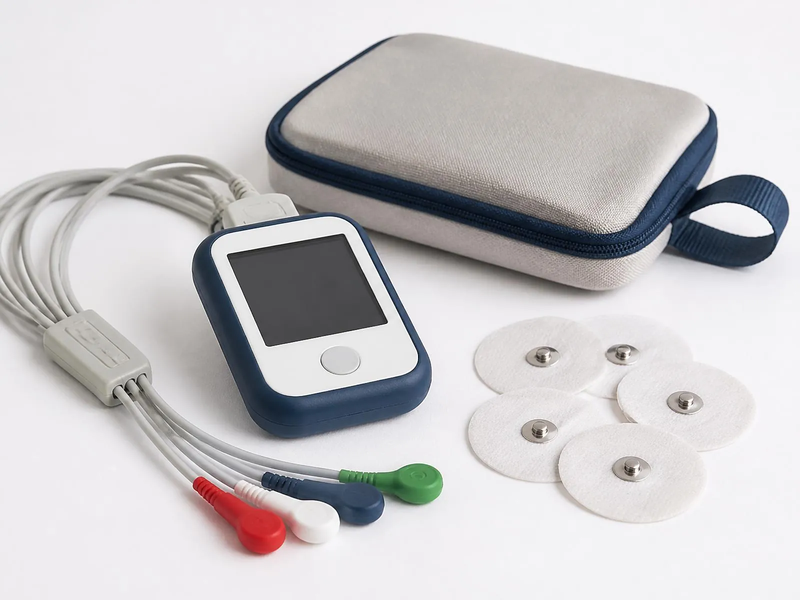 Prenosný záznamník Holter EKG s elektródami a puzdrom